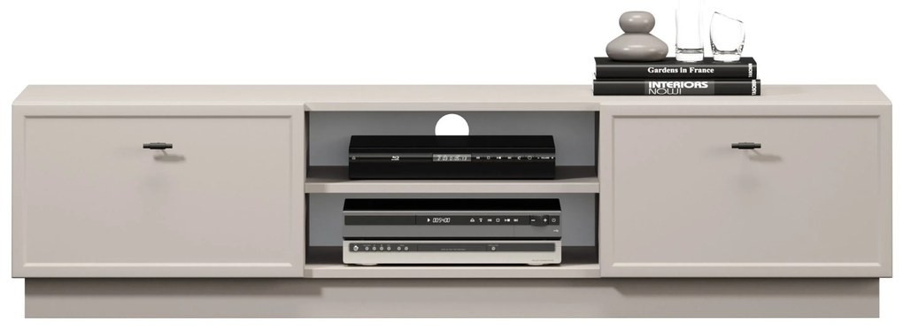 TV skrinka so zásuvkami Lorini 150 cm - kašmír / čierne úchytky T-bar