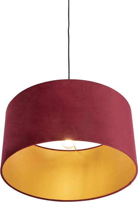 Závesné svietidlo s červeným zamatovým tienidlom so zlatom 50 cm - Combi