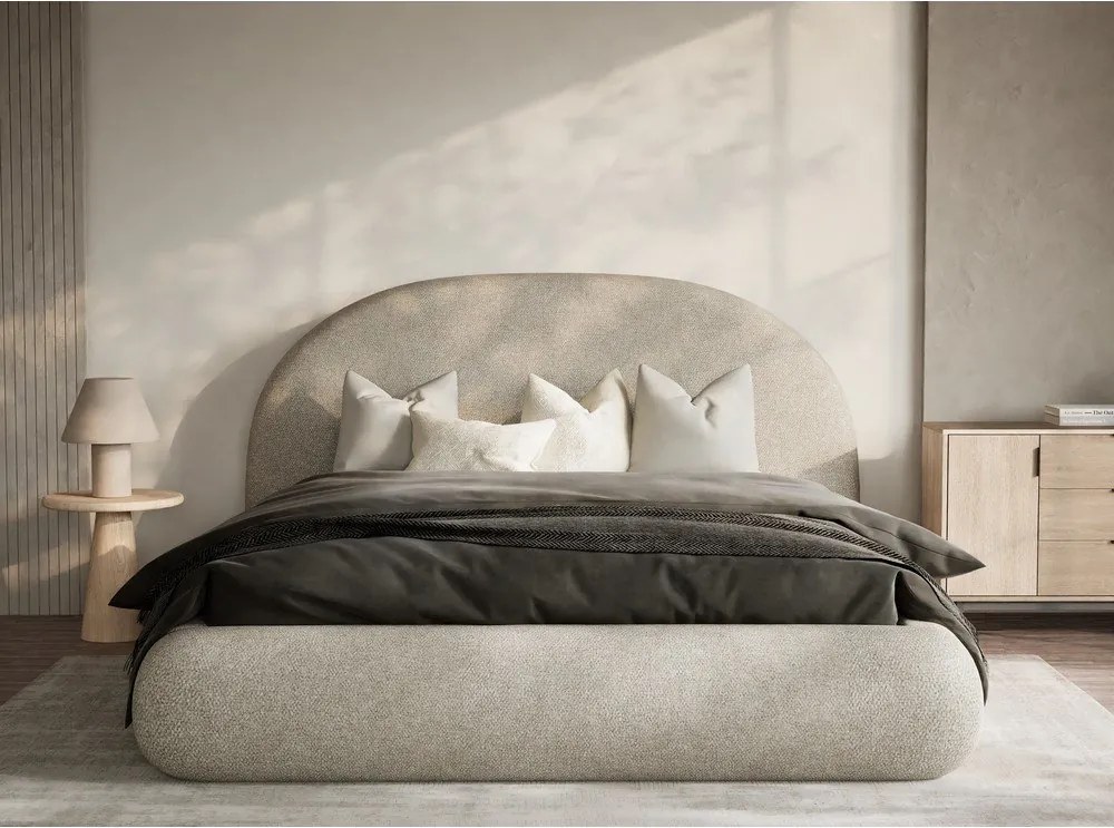 Béžová čalúnená dvojlôžková posteľ s úložným priestorom s roštom 160x200 cm Maumere – Maison de Rêve