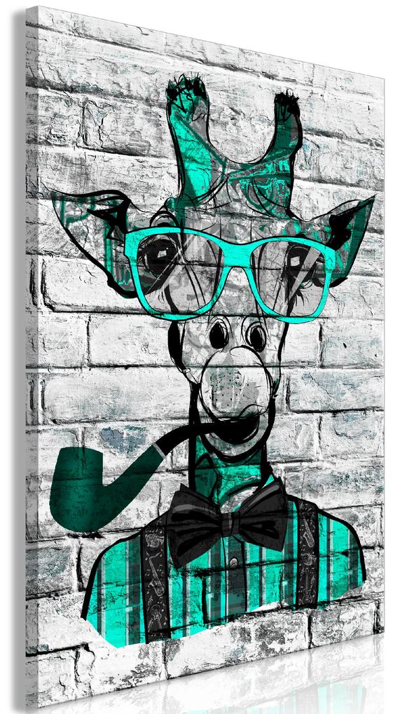 Artgeist Obraz - Giraffe with Pipe (1 Part) Vertical Green Veľkosť: 80x120, Verzia: Premium Print
