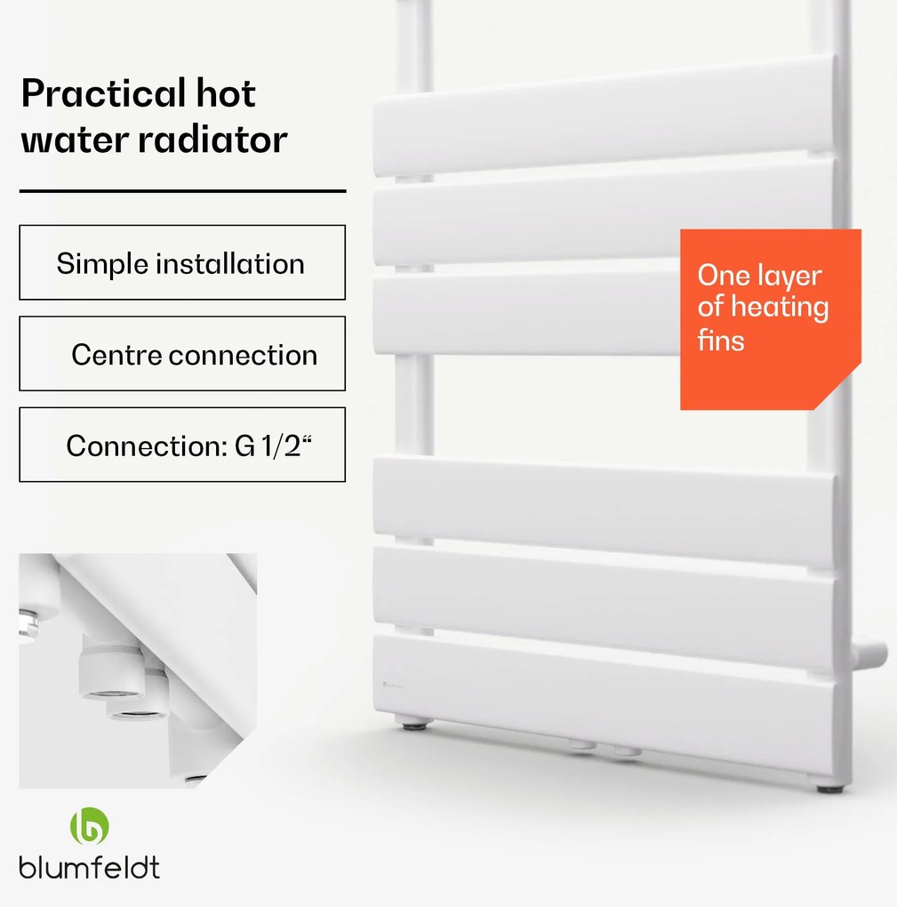 Blumfeldt Fairmont, 50 x 107, radiátor, 509 W, teplovodný, 4 vešiaky uterákov, 1/2"
