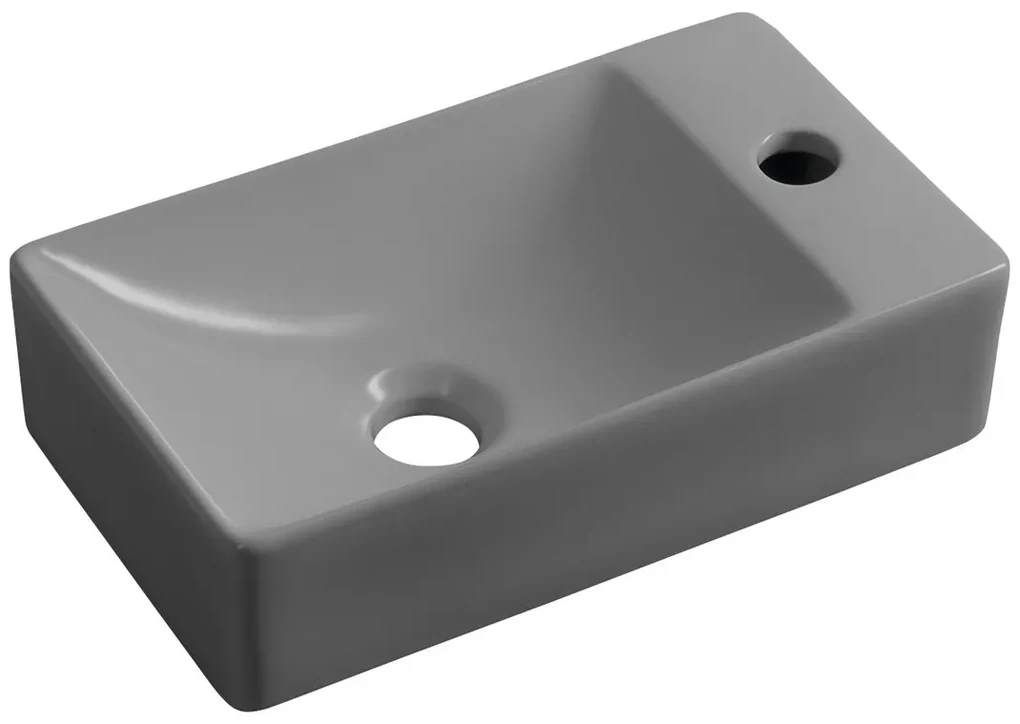 Sapho Sapho, SMALL keramické umývadlo 38x22cm, otvor pro batériu vpravo, šedá, MGT3822GR
