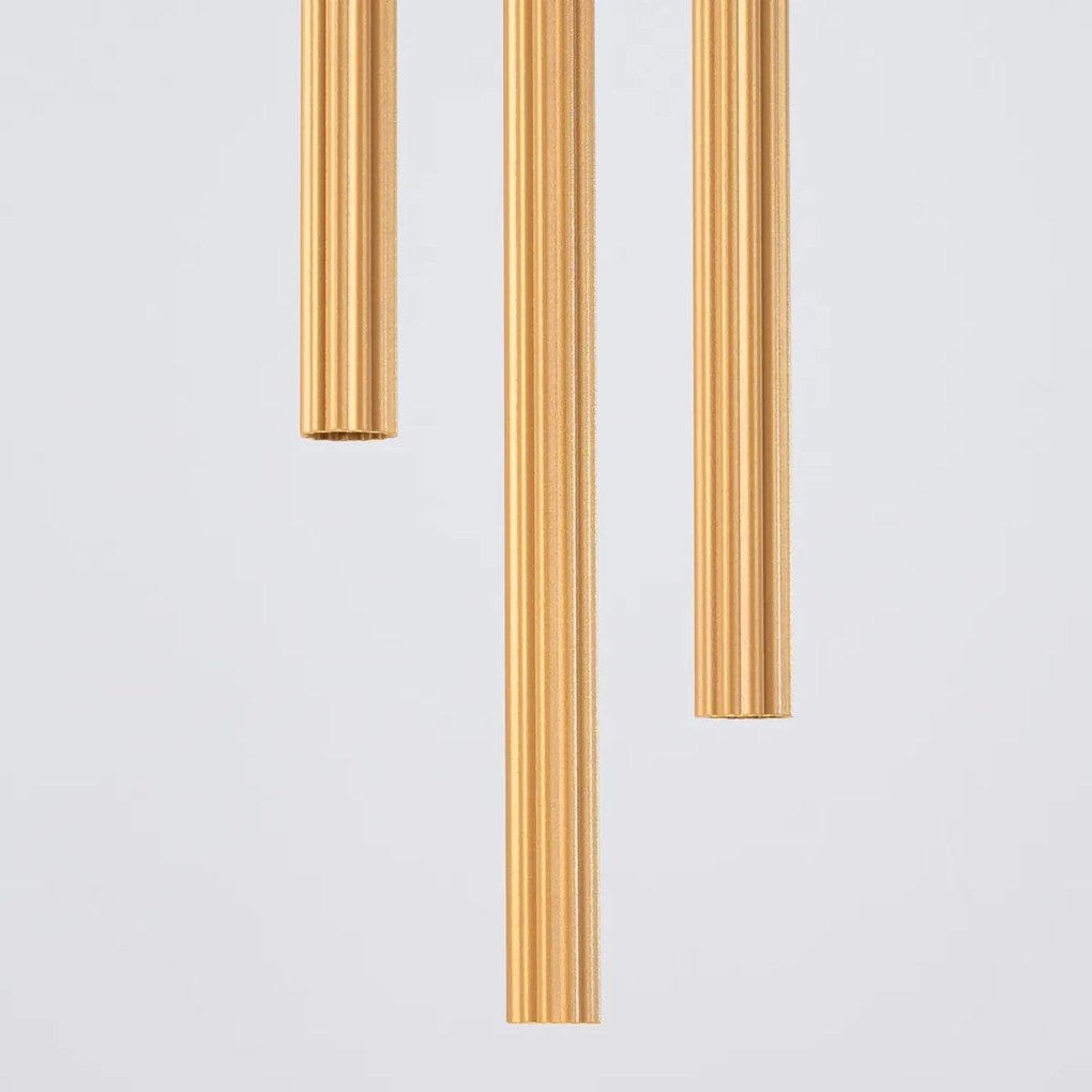 Závesné svietidlo Arche, 3x zlaté kovové tienidlo, o