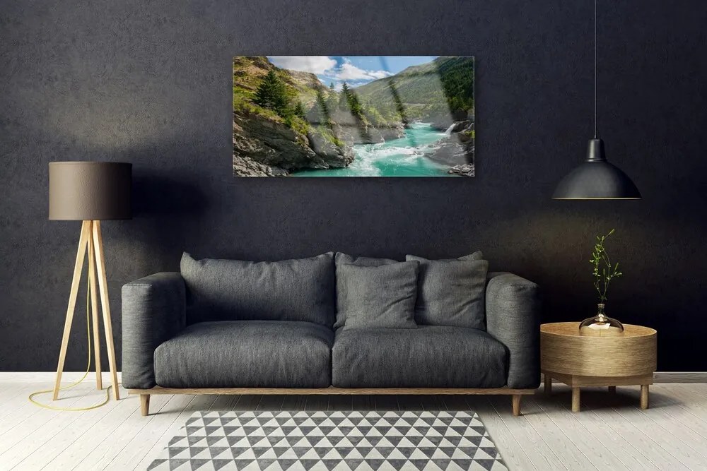 Obraz na skle Hory rieka príroda 100x50 cm