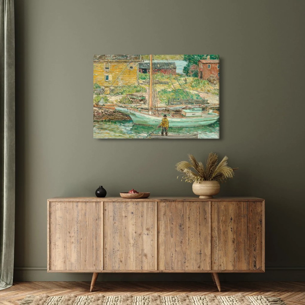 Obraz - Childe Hassam, Oyster Sloop, Cos Cob, reprodukcia (90x60 cm)