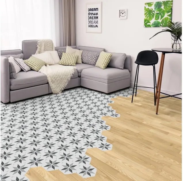 Sada 10 samolepiek na podlahu Ambiance Floor Stickers Hexagons Perina, 40 × 90 cm