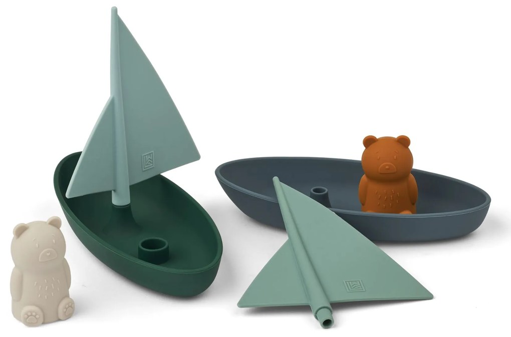 LIEWOOD Hračka do vane Ensley Boat Whale Blue – set 2 ks