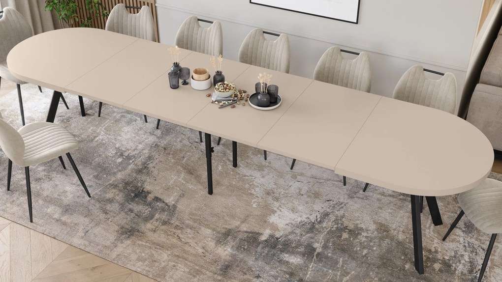 Mazzoni EXPANSO Kašmír / čierne nohy - OVÁLNY ROZKLADACÍ STÔL 160-360 cm PRE 16-18 OSÔB