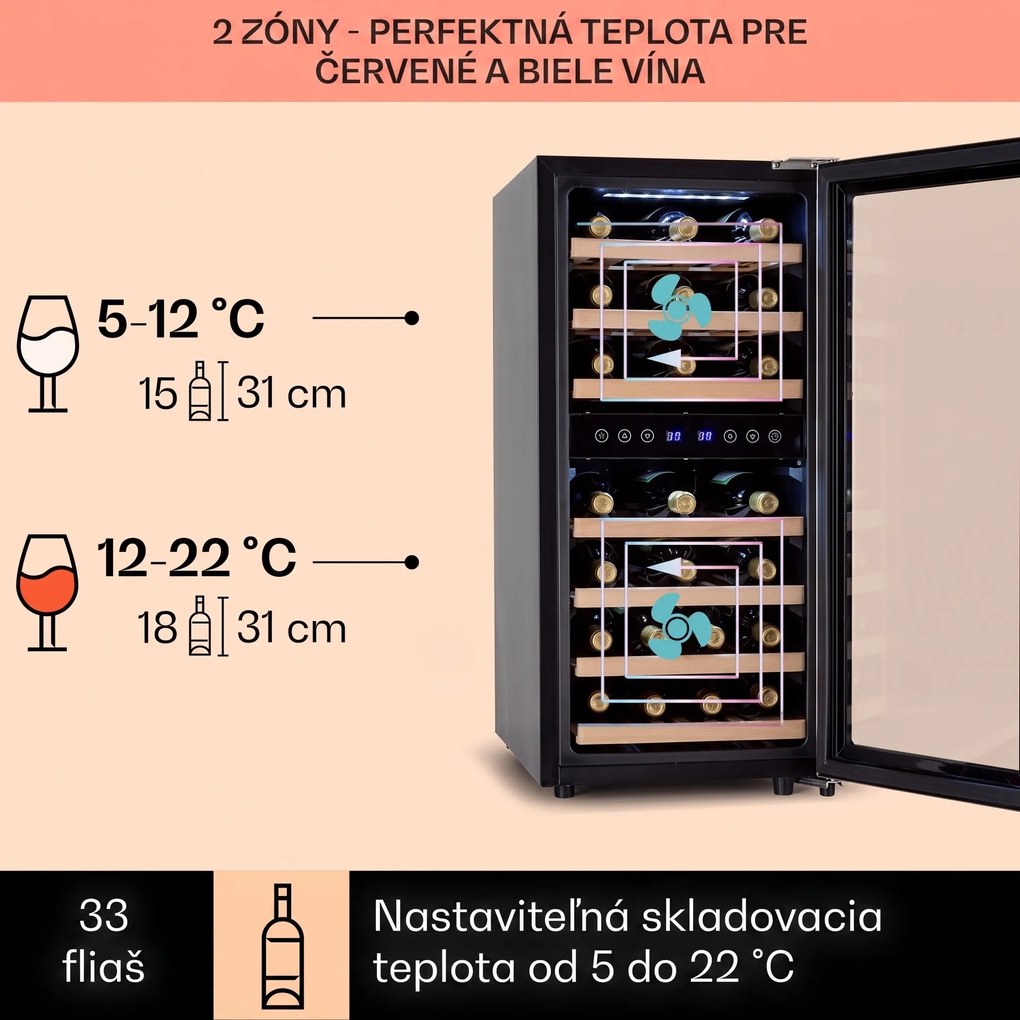Klarstein Vinamour 33 Duo vinotéka 2 zóny 89 l / 33 fliaš 5-18°C dotykový ovládanie