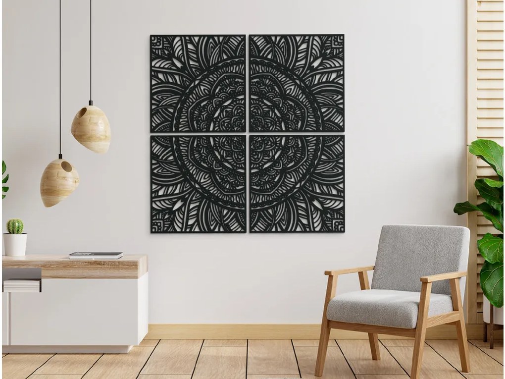drevko Viacdielna mandala na stenu Rozkvitanie Rozmer obrazu: 133,5 x 131 cm, Farba dekorácie: Čierna
