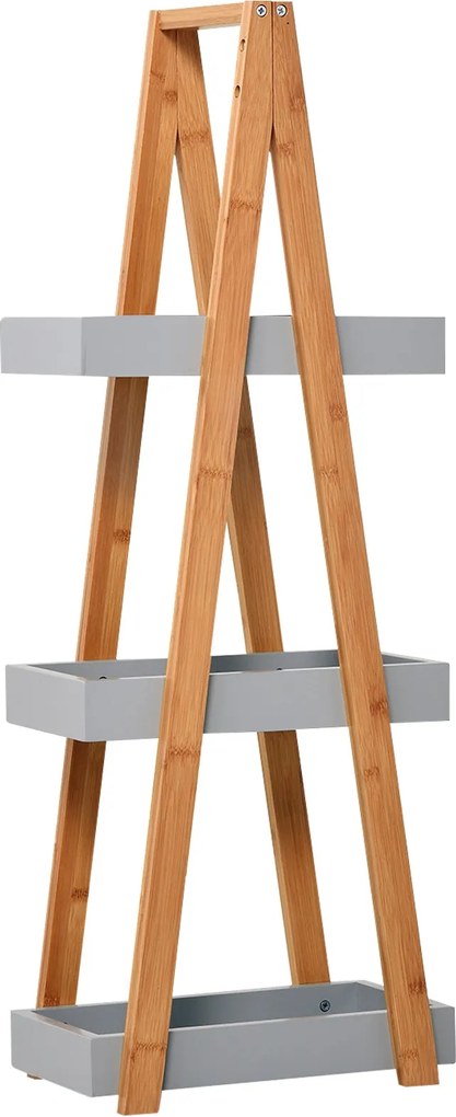 Kleankin Bambusová Policová Dvojica so 3 policami A-frame 30x18x81 cm Prírodná a Šedá | Aosom