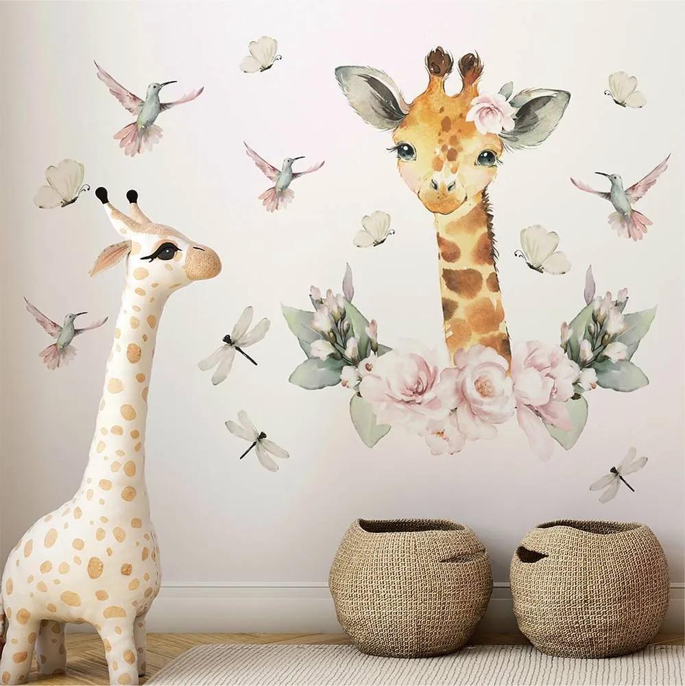 Gario Detská nálepka na stenu Animals among flowers - žirafa