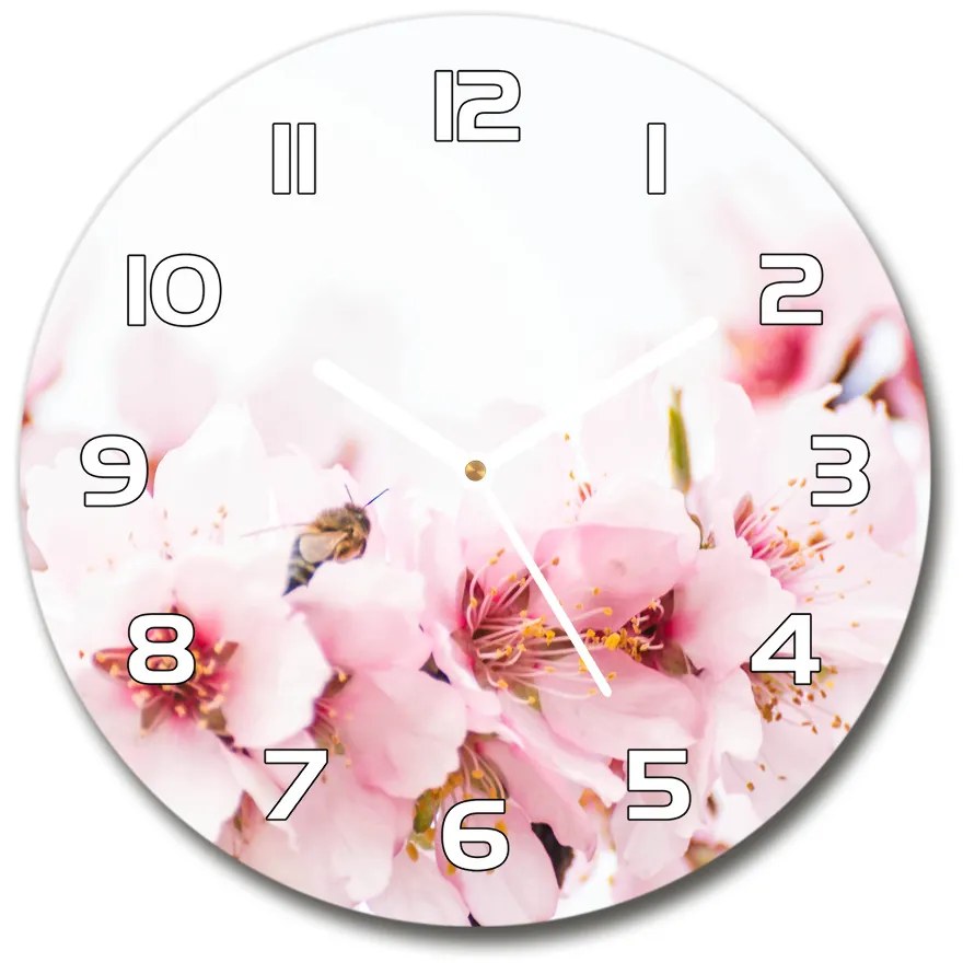 Sklenené hodiny okrúhle Kvety višne pl_zso_30_f_79943111
