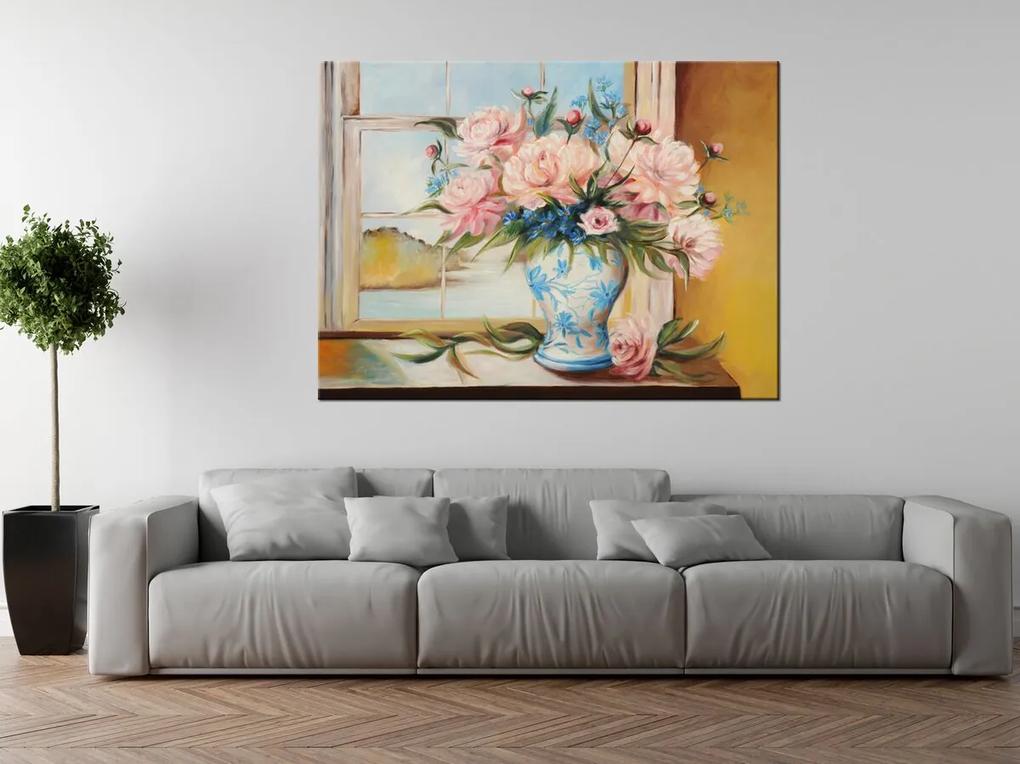 Gario Ručne maľovaný obraz Farebné kvety vo váze Rozmery: 120 x 80 cm