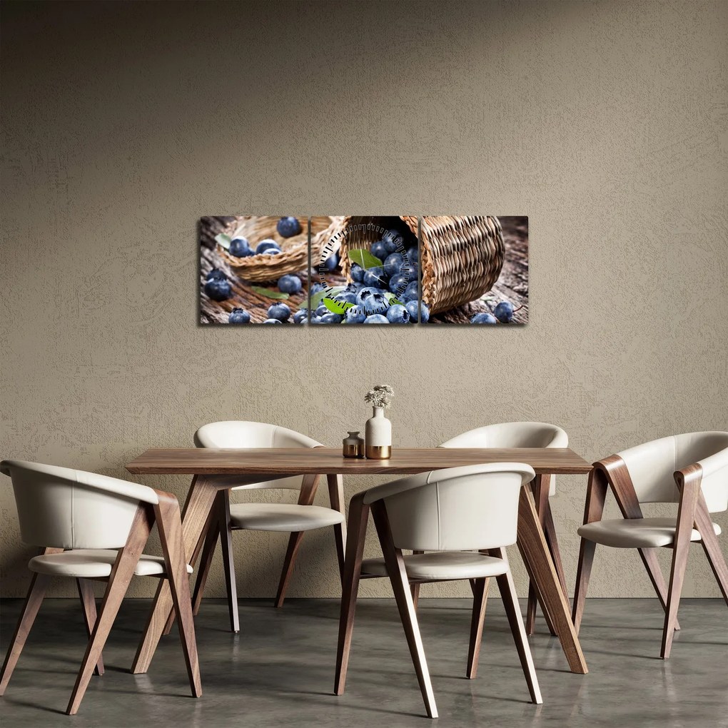 Obraz - Šťavnaté čučoriedky (s hodinami) (90x30 cm)