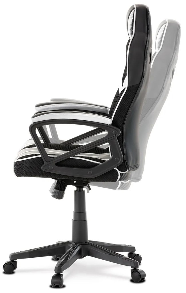Autronic - Herné kreslo, poťah čierná, strieborná ekokoža a čierna látka MESH, HM - KA-Y341 SIL
