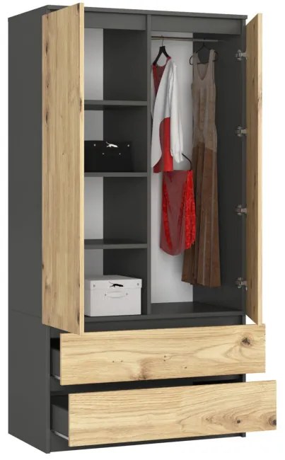 Skriňa S 90 cm 2D 2SZ CLP grafitová / sivá / dub artisan