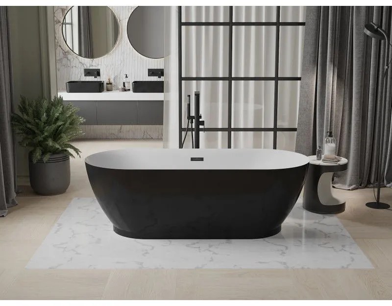 Mexen Roxy, voľne stojaca vaňa 180 x 85 cm, biela-čierna, čierny matný prepad, 51201808575-70