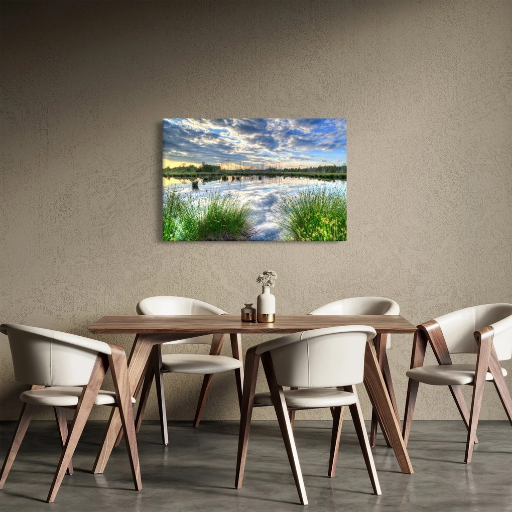 Obraz jazera s tŕstím (90x60 cm)