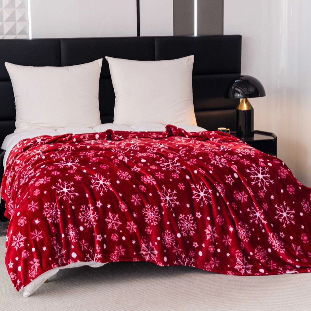 Červená vianočná mikroplyšová baránková deka SNOWFALL Rozmer: 200 x 220 cm