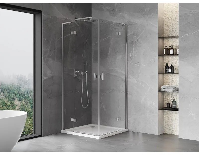 Mexen Mist-H L Duo, 2-krídlový sprchový kút 75 x 75 cm, číre sklo, chrómový profil, 8A5L-075L-075P-01-00