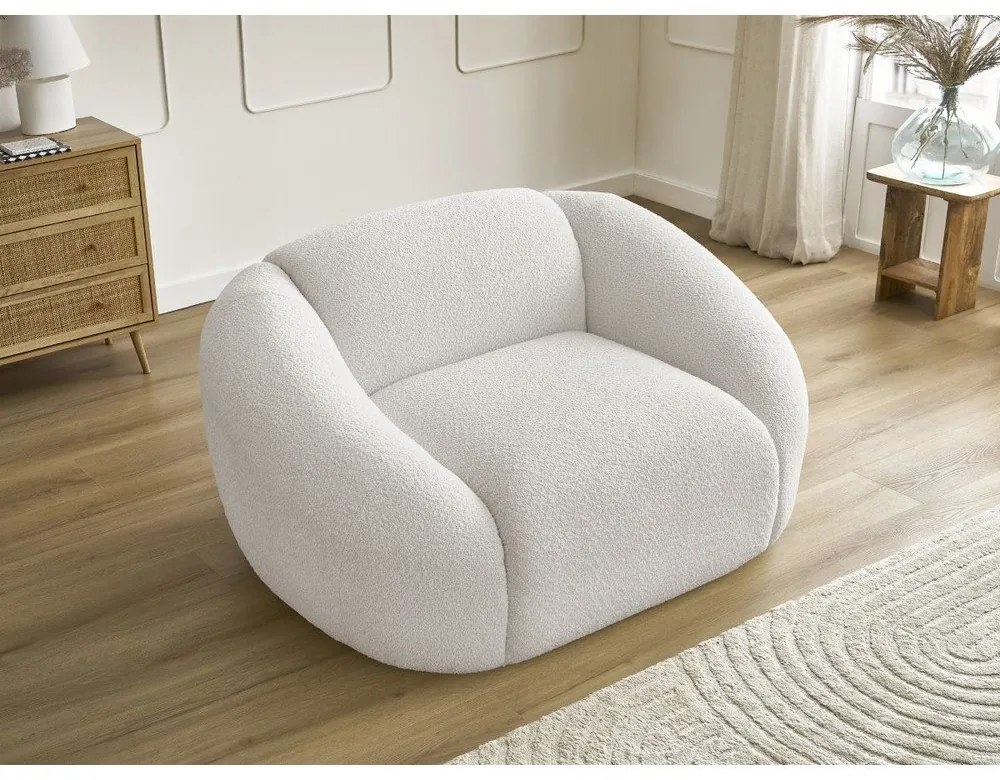 Biele kreslo z textílie bouclé Tina – Bobochic Paris