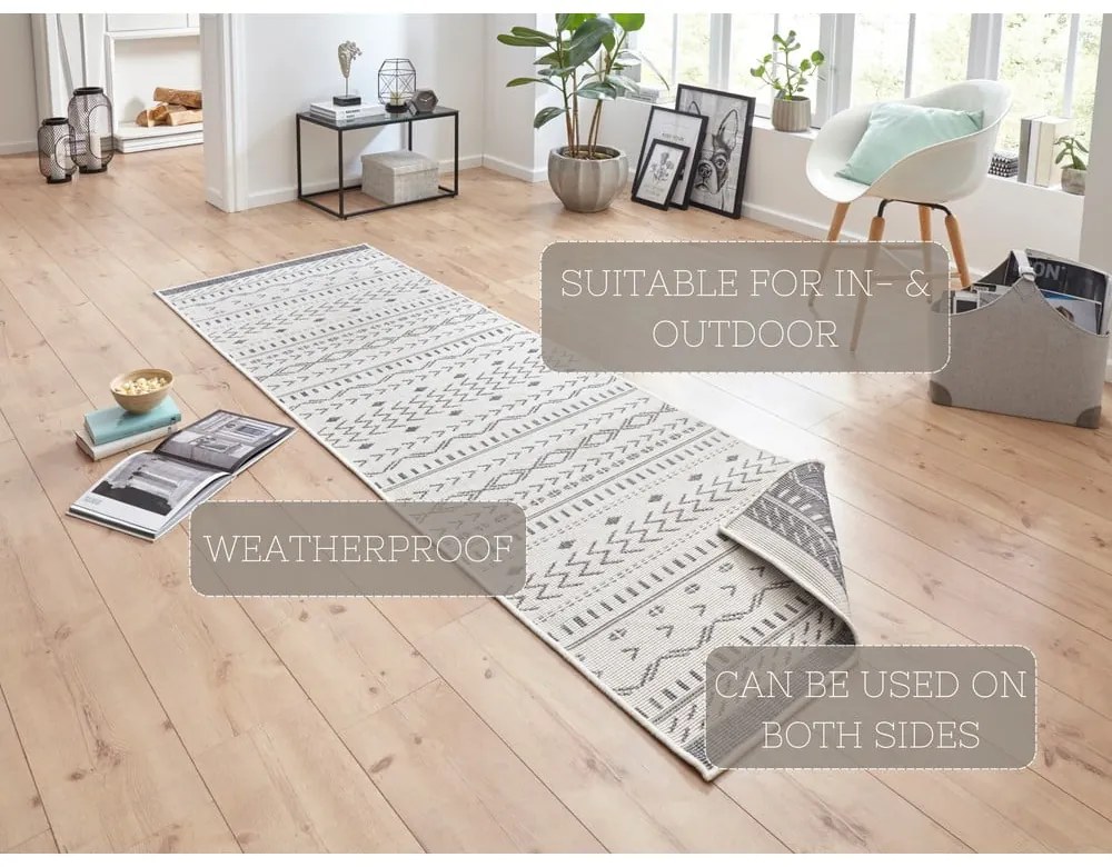 Sivo-krémový vonkajší koberec NORTHRUGS Kuba, 250 x 80 cm