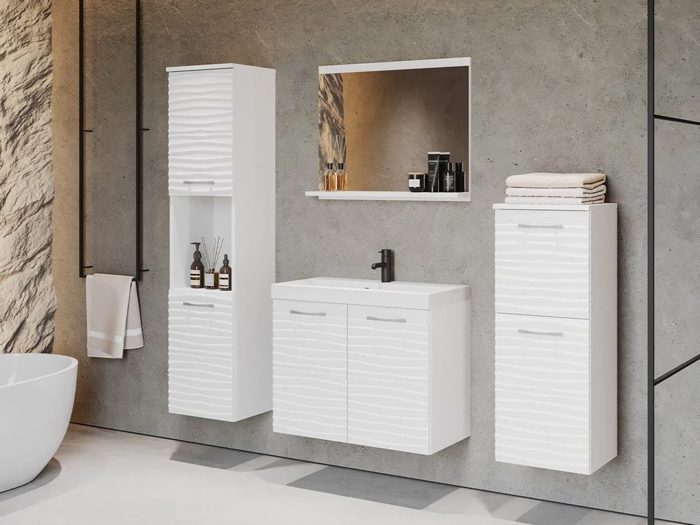 Kúpelňový nábytok Megasa I MDF (biela + biela vlna) (s batériou Economico BYU 020M a sifónom). Vlastná spoľahlivá doprava až k Vám domov. 1104012