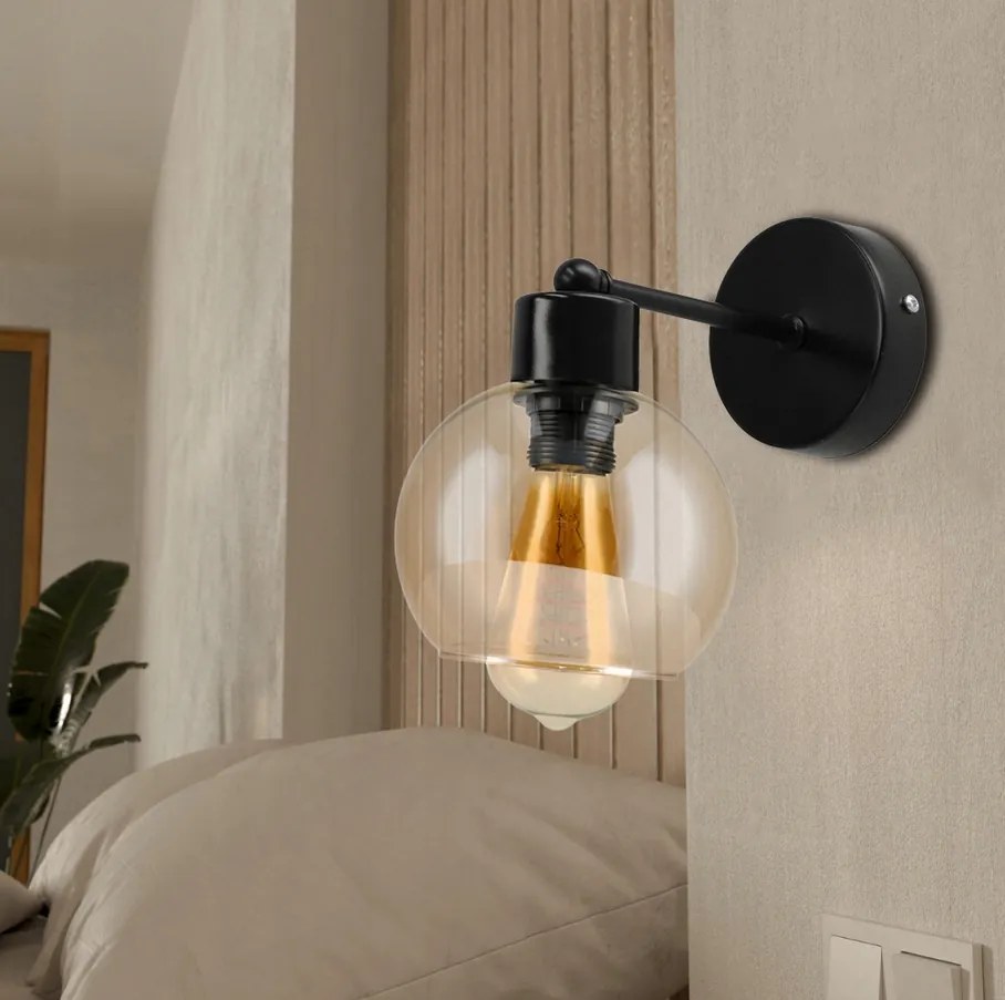 BERGE Sklenená LED nástenná lampa 1xE27 - jantárová farba