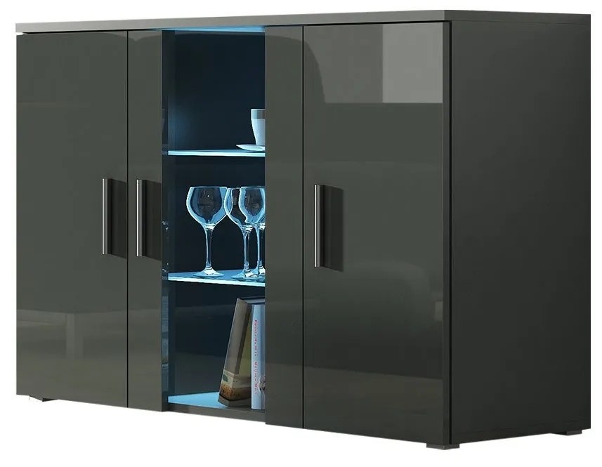 Komoda Boho B7, Osvetlenie: osvetlenie LED biele, Farby: biela / biely lesk
