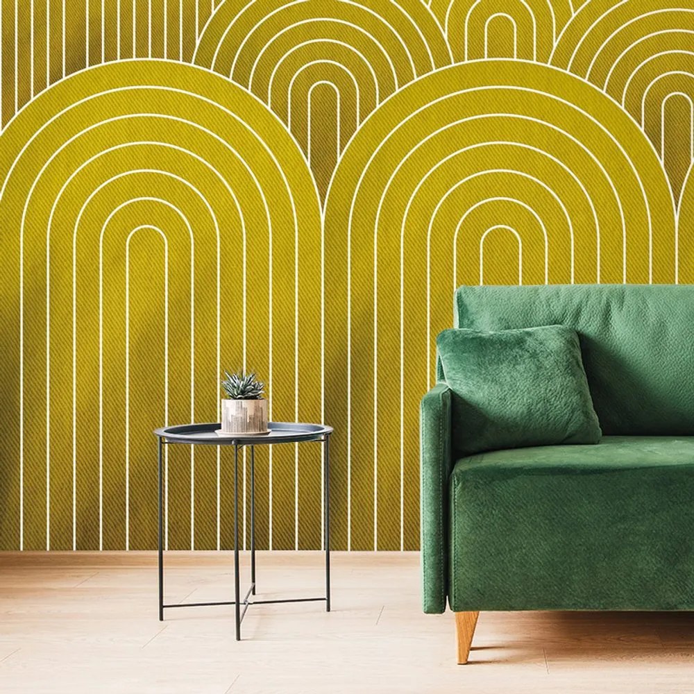Tapeta horčicový vzor dúhy Mid-Century