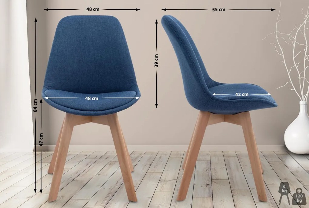 Stolička Borne V2 - látka, drevené nohy natura - Modrá