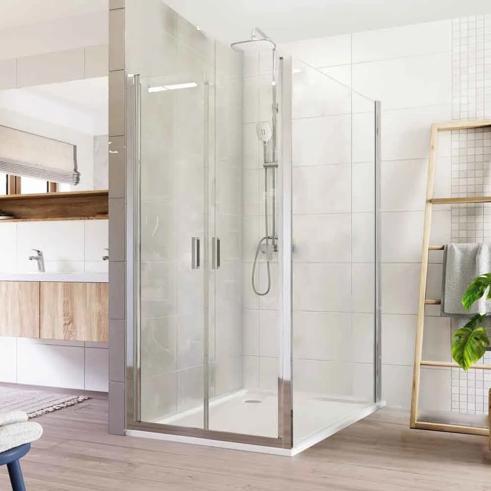 Mereo Mereo, Sprchový kút, Lima, obdĺžnik, lietacie dvere a pevný diel, chróm ALU, sklo Číre, MER-CK87573K