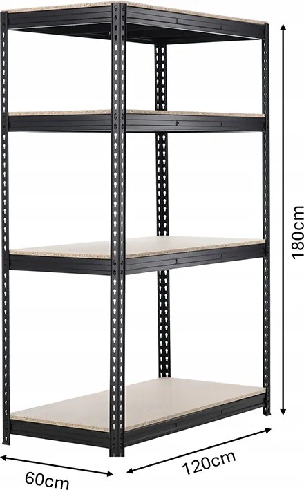 CH 4- policový kovový úložný regál Tosca III. PRO 180 x 120 x 60 cm - čierna