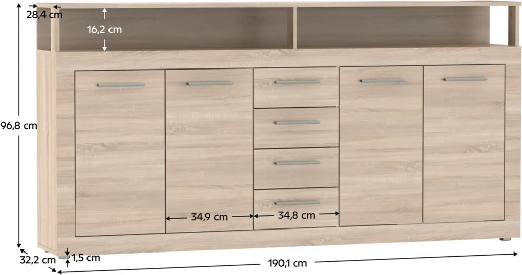 Komoda Luna 190 cm dub Sonoma