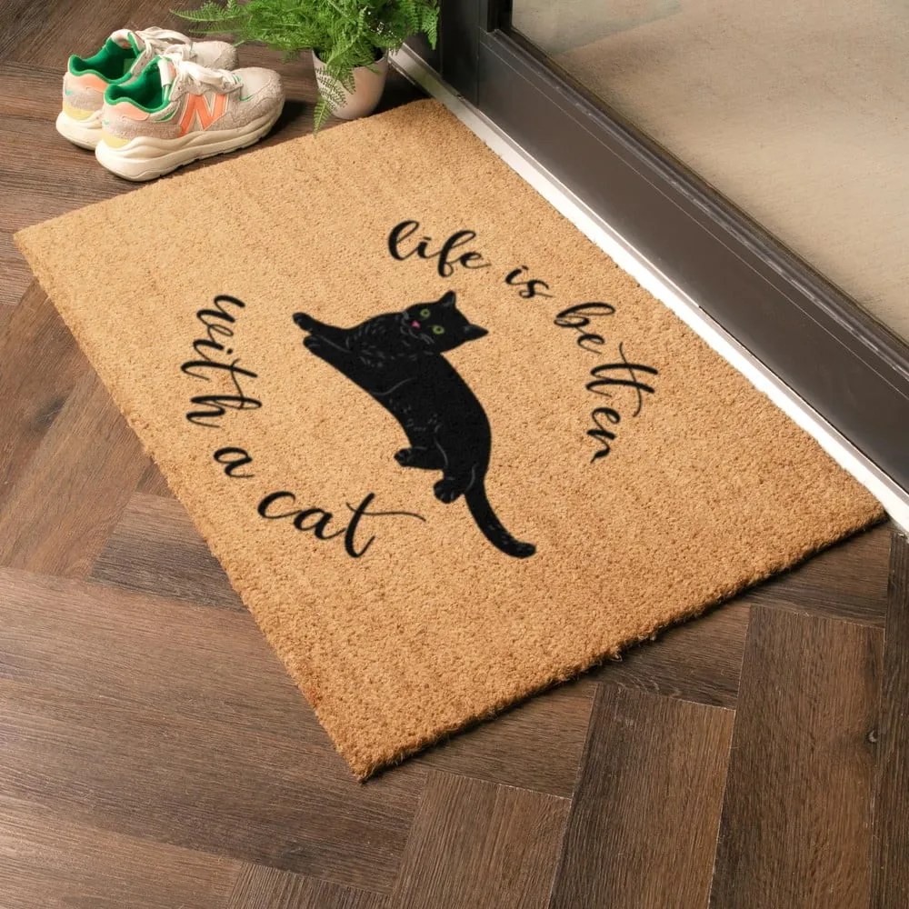 Rohožka z kokosového vlákna 60x90 cm Life Is Better With a Cat – Artsy Doormats
