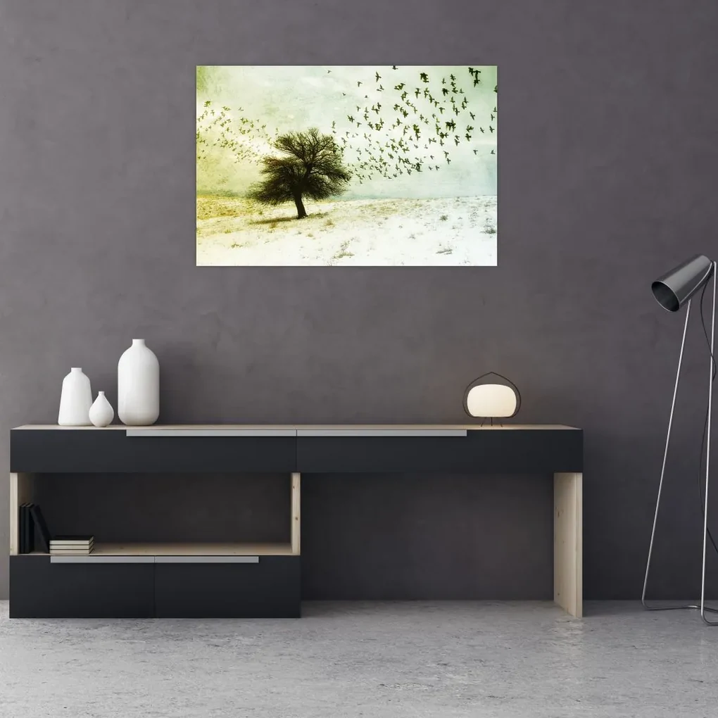 Obraz - Maľovaný kŕdeľ vtákov (90x60 cm)