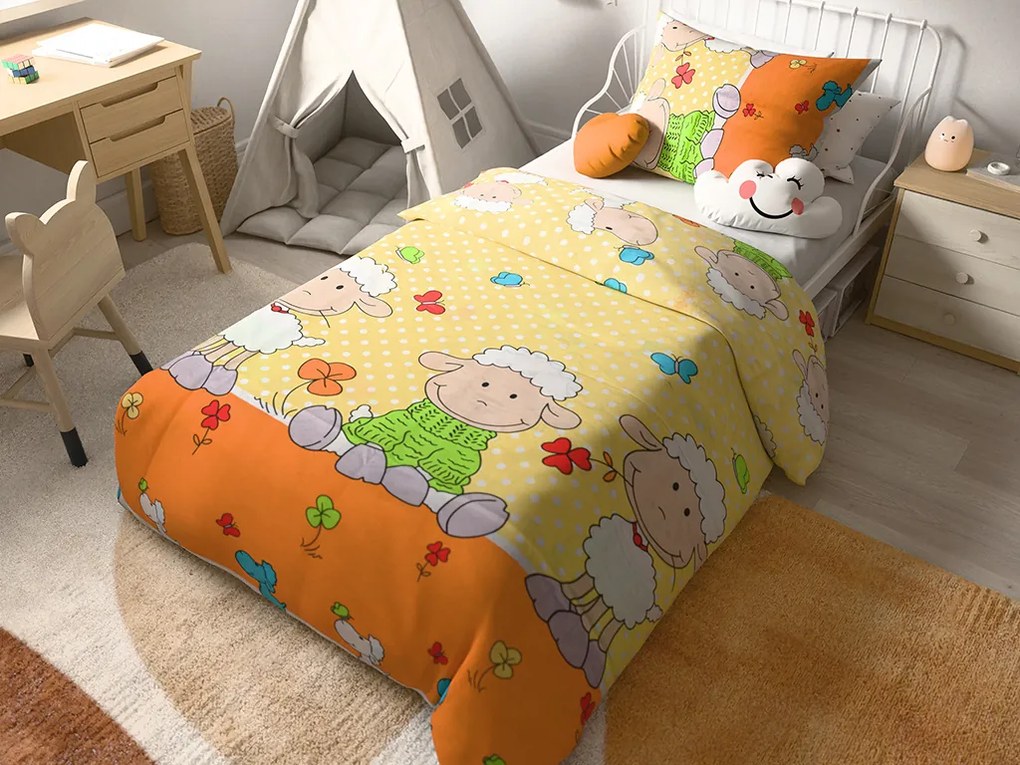 Bavlnené obliečky do postieľky OVEČKY žlté Rozmer obliečky: 45 x 65 cm | 90 x 135 cm
