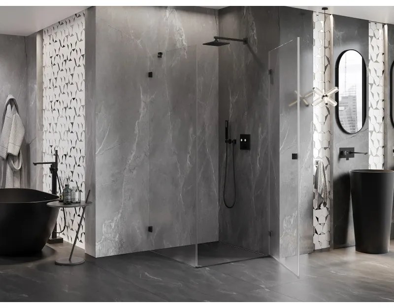 Mexen Lunar-B pravostranný výklopný sprchový kút 80 x 80 cm, číre sklo, čierna matná, 832-080-080-70-00-P