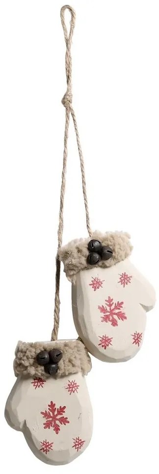 Krémová vianočná ozdoba vintage rukavice - 5*2*7 cm