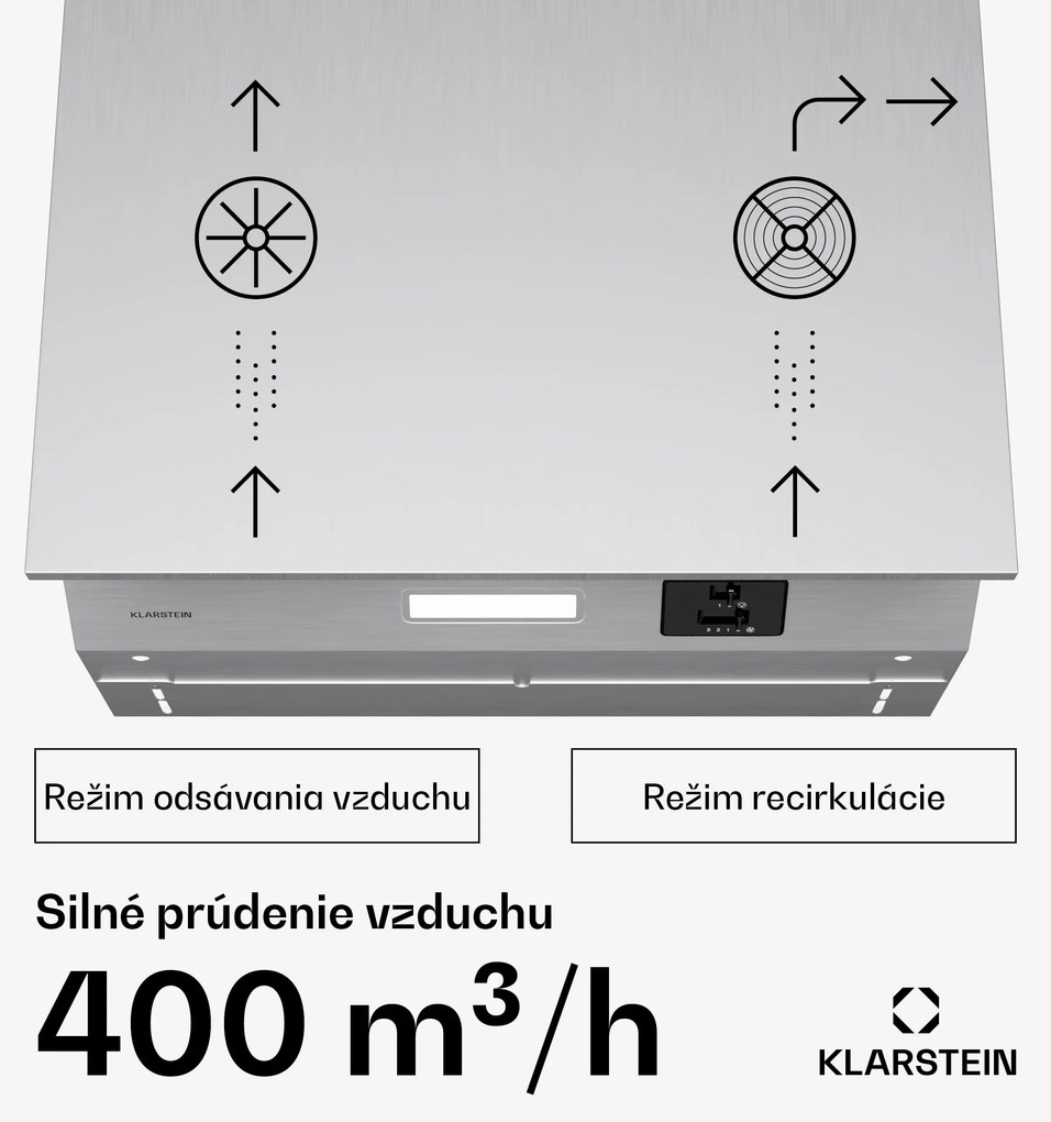 Klarstein Swift Square digestor, zabudovaný digestor, 402 m³/h, EEK C, Odsávanie/Recirkulácia, LED