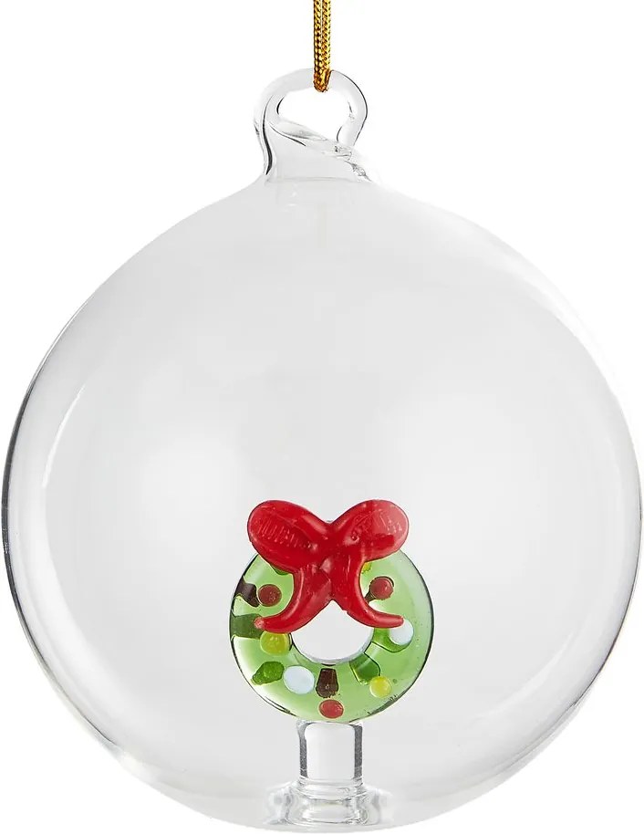 HANG ON Sklenená guľa veniec 9 cm - číra