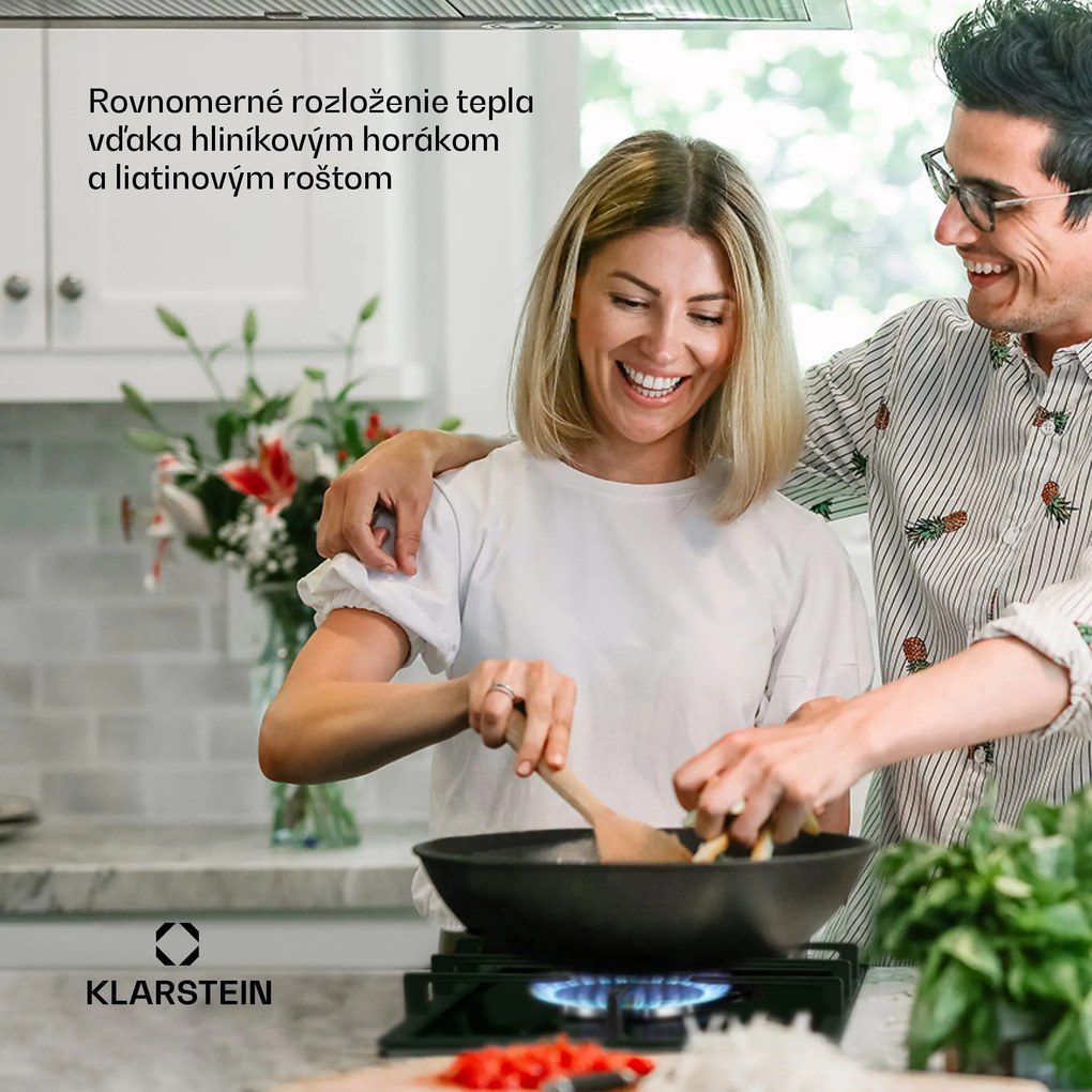 Klarstein Ignito Domino, plynová varná doska, 2 Sabaf horáky, sklokeramika, čierna