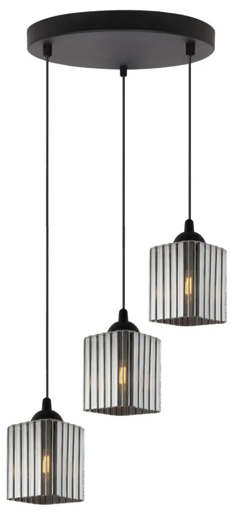 Závesné svietidlo Riffle Square, 3x grafitové sklenené tienidlo, b, o