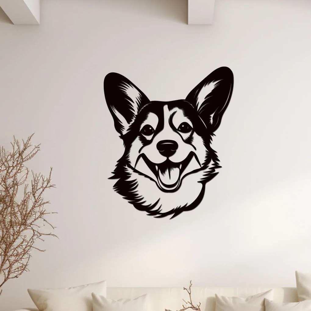 dřevo života Drevená dekorácia Corgi hlavy Rozmery - cm: 50x60, Zvoľte farbu dekoru: Bílá