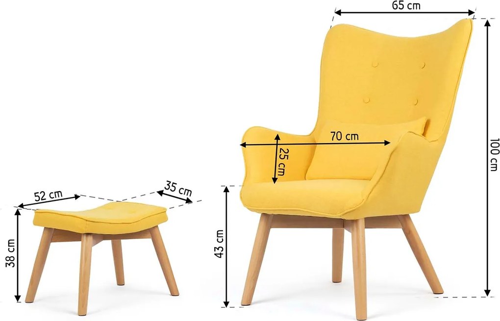 SOFOTEL Kreslo s opierkou na ruky a podnožkou Norse 2043 - žlté