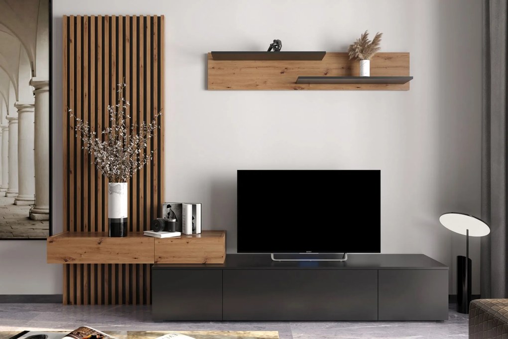 Obývacia stena SOWETO PLUS, čierna / dub Artisan