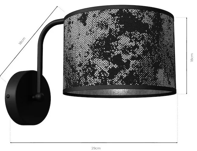 Nástenné svietidlo Satino Round, 1x čierne/strieborné textilné tienidlo, b