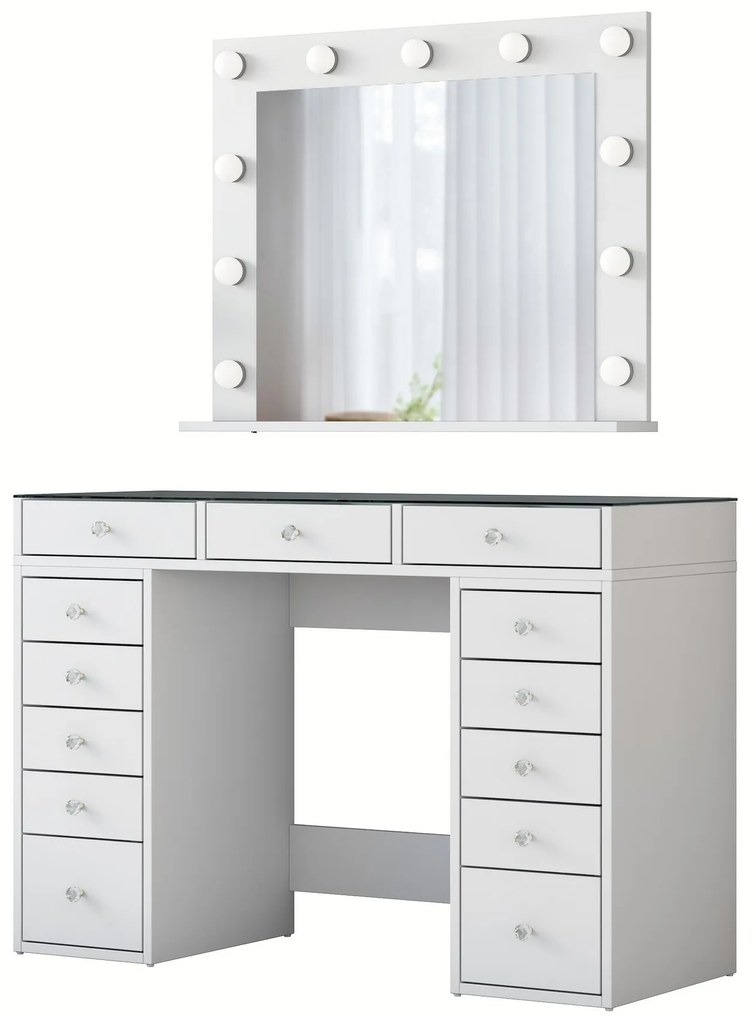 Toaletný stolík Melissa 04 s LED zrkadlom biely/číry