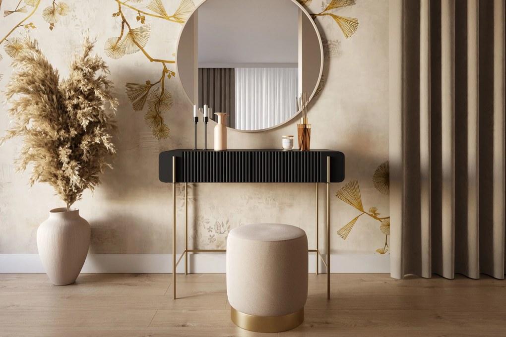 Toaletný stolík Malmi 100 cm - čierny mat / zlatá
